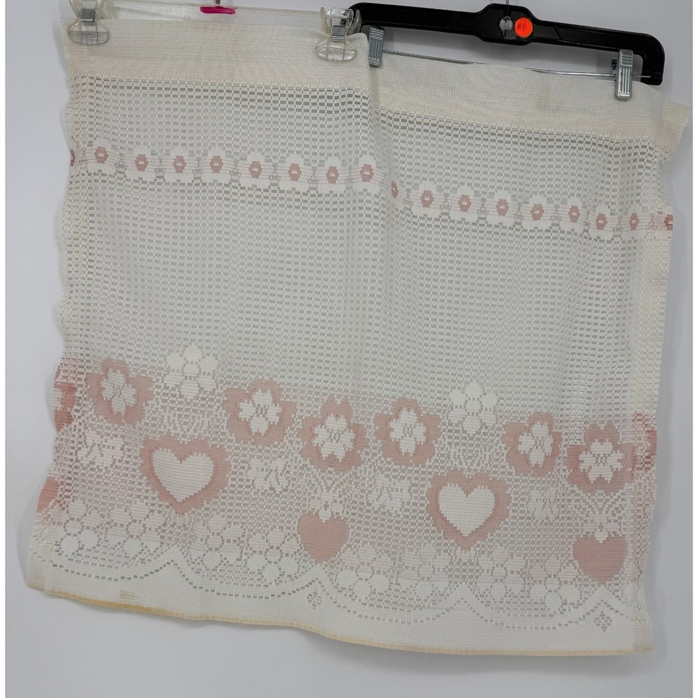 Vintage 1988 Louis Hornick Cottagecore Heart Flower Lace Curtains 2 Panels 24x27